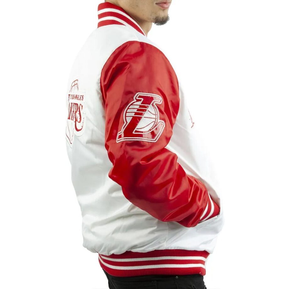 LA Lakers White and Red Satin Jacket