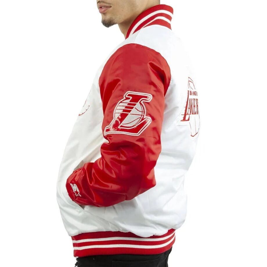 LA Lakers White and Red Satin Jacket