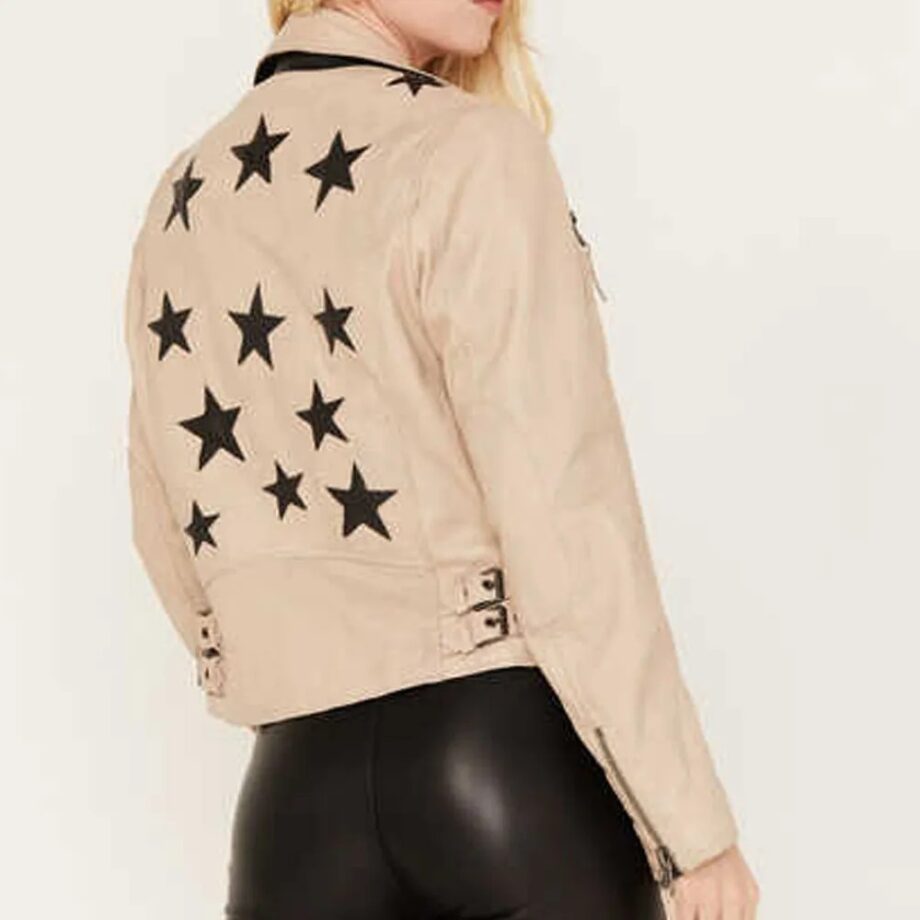 Womens Christy Scatter Star Leather Jacket