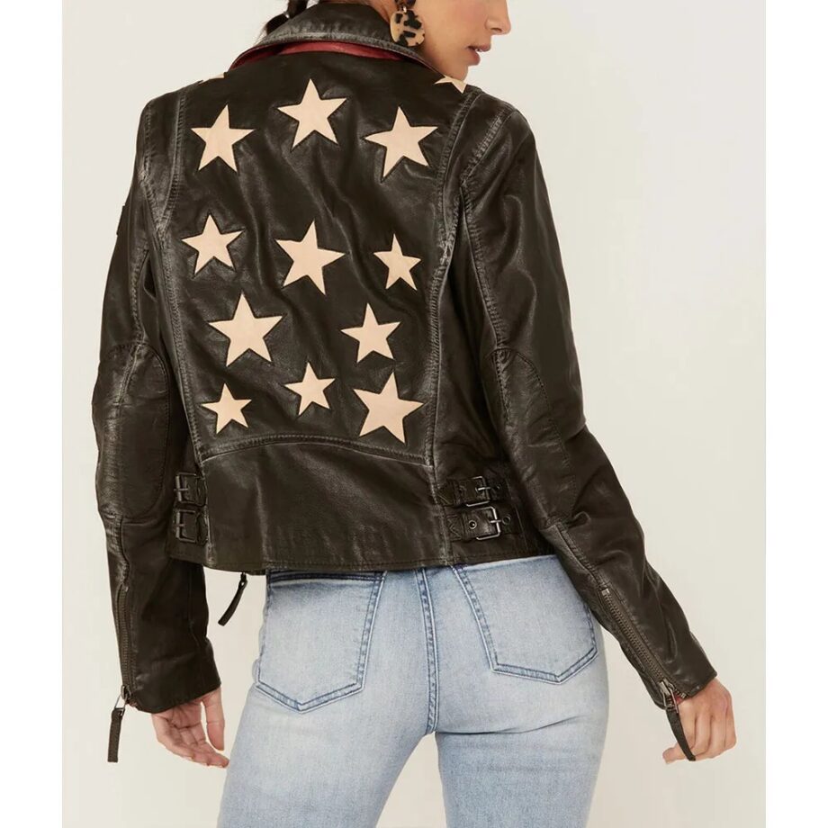 Womens Christy Scatter Star Leather Jacket