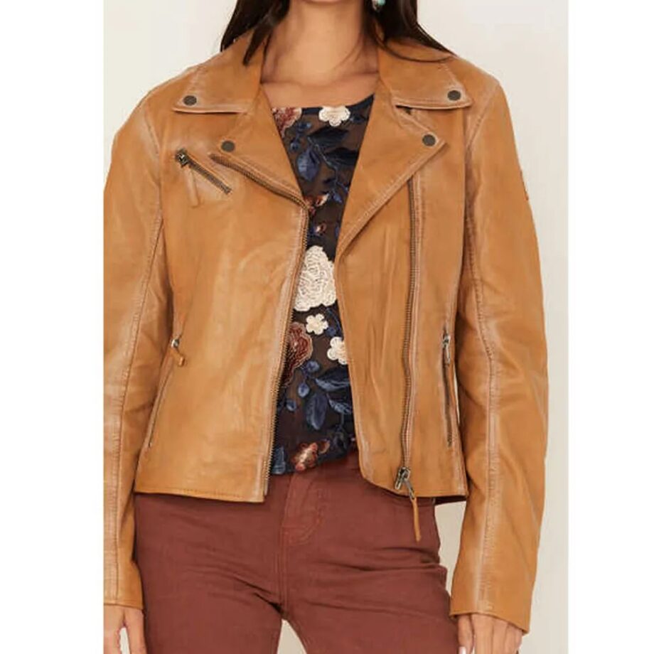 Womens Christy Scatter Star Leather Jacket