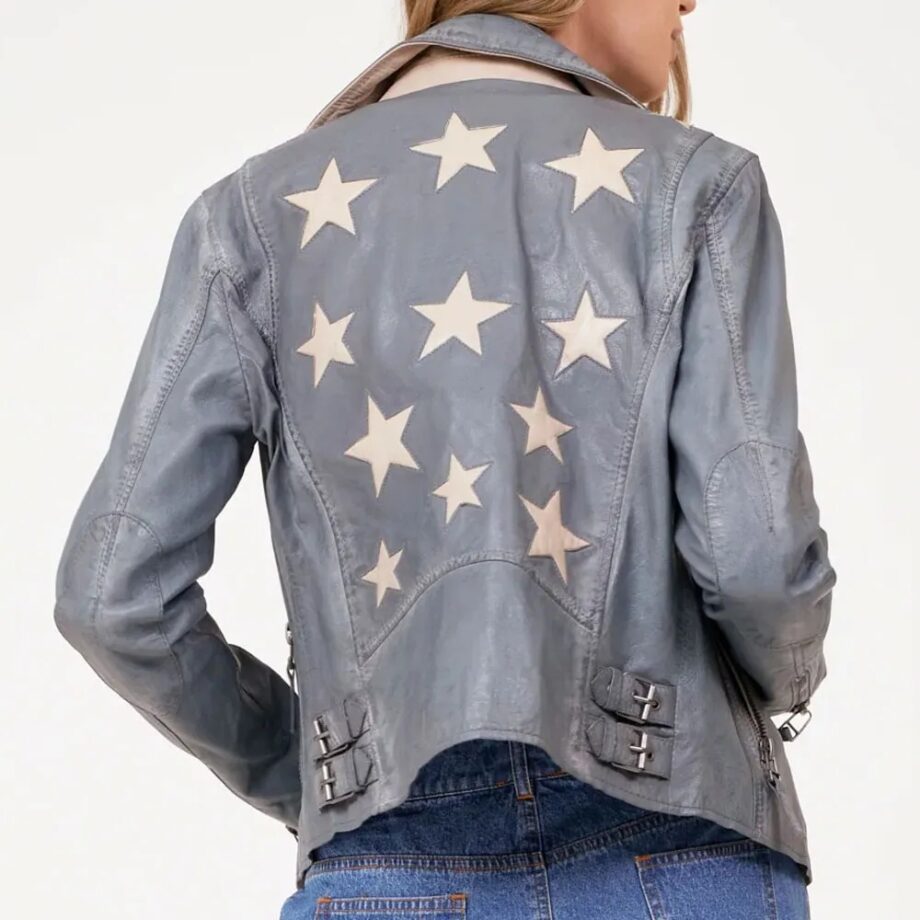Womens Christy Scatter Star Leather Jacket