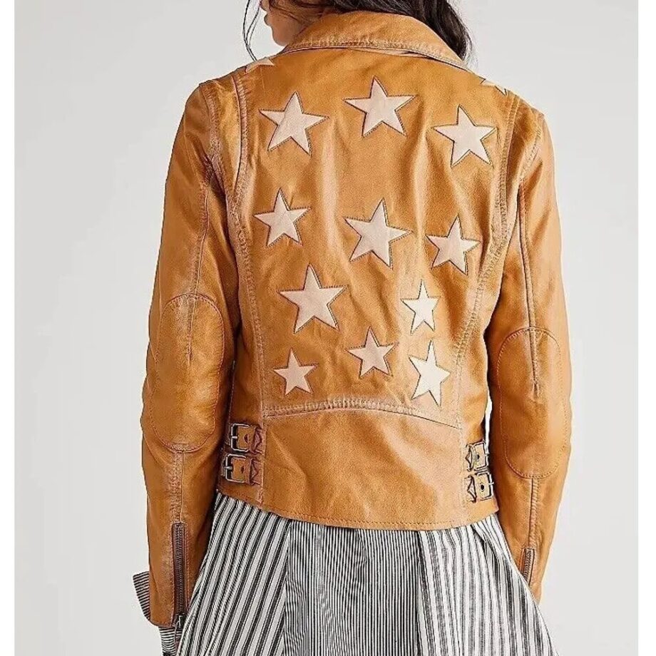 Womens Christy Scatter Star Leather Jacket