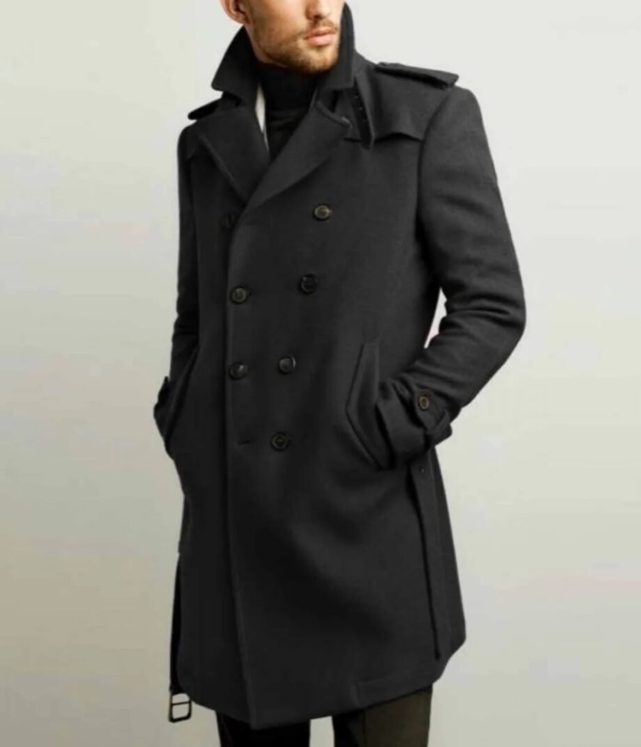 Mens Double Breasted Red Belted Coat