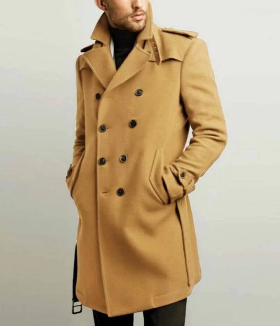 Mens Double Breasted Red Belted Coat