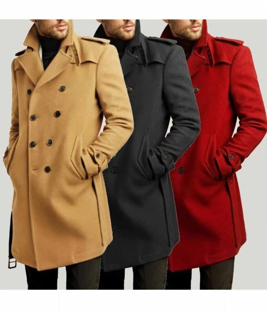Mens Double Breasted Red Belted Coat
