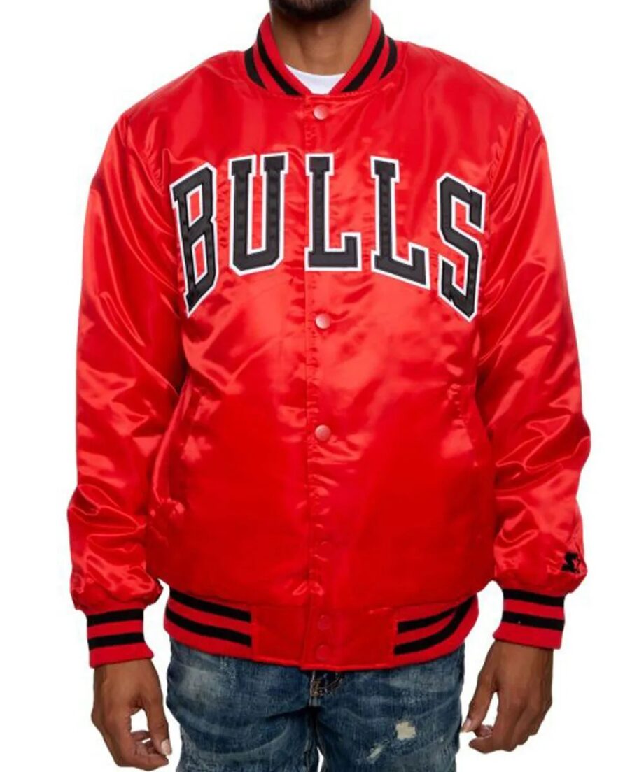 Mens Chicago Bulls Red Satin Jacket