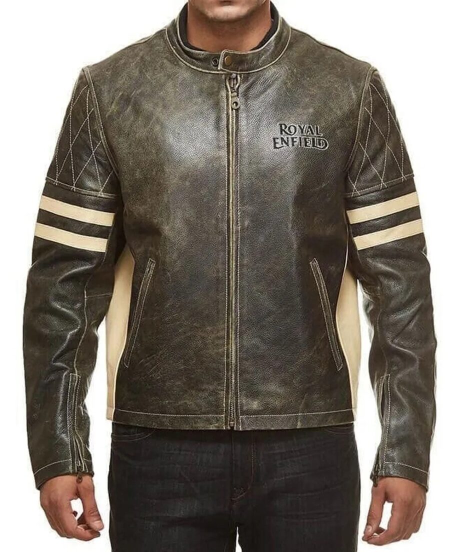 Mens Royal Enfield Cafe Racer Quilted Leather Jacket