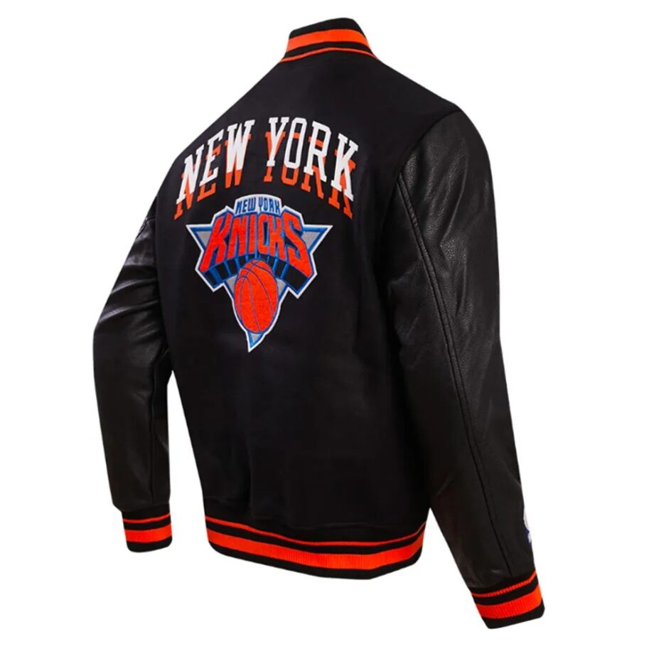 NY Knicks Chest Layered Classic Rib Varsity Jacket