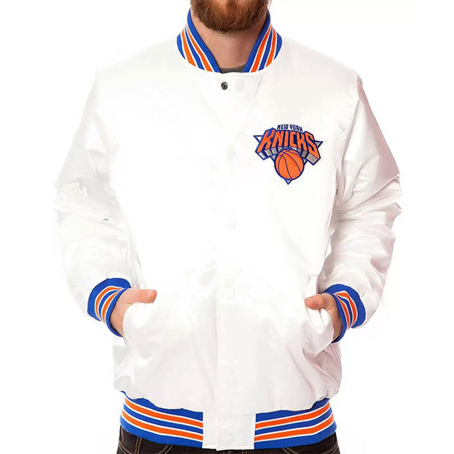 NY Knicks White Satin Jacket