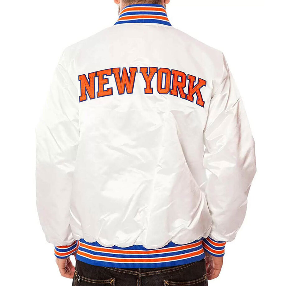 NY Knicks White Satin Jacket