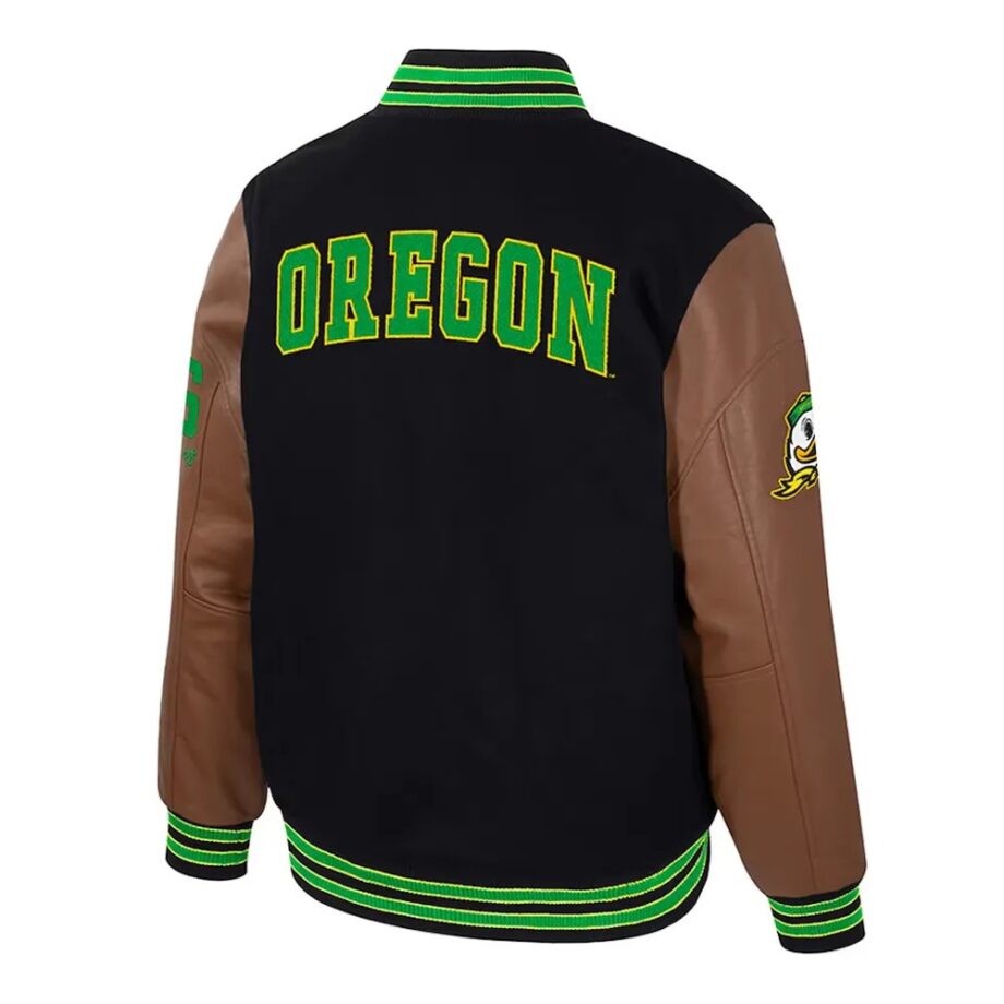 Oregon Ducks Navy and Brown Letterman Jacket