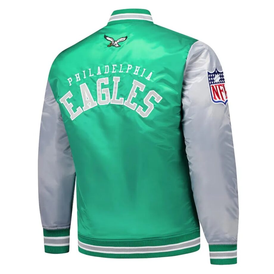 Philadelphia Eagles Kelly Green and Gray Team Satin Jacket