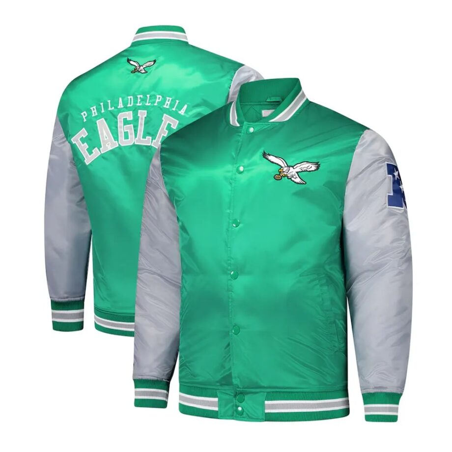 Philadelphia Eagles Kelly Green and Gray Team Satin Jacket