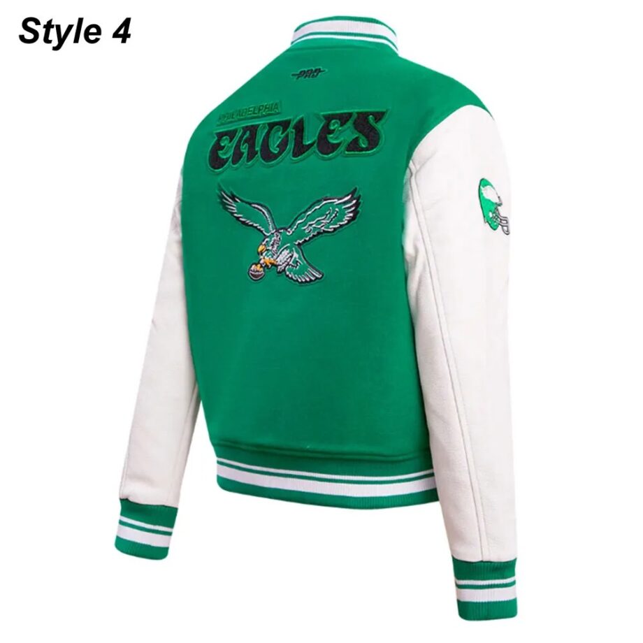 Cream/Green Philadelphia Eagles Retro Classic Varsity Jacket