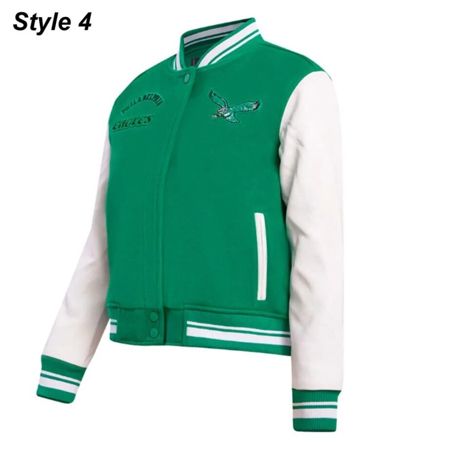 Cream/Green Philadelphia Eagles Retro Classic Varsity Jacket