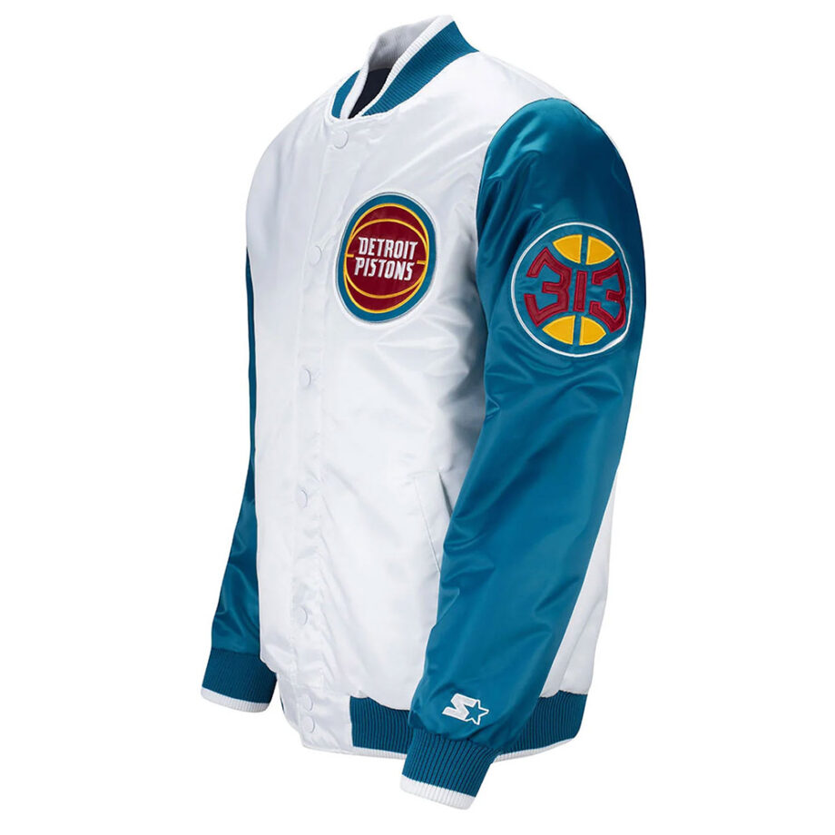 Pistons Ty Mopkins Teal And White Satin Jacket