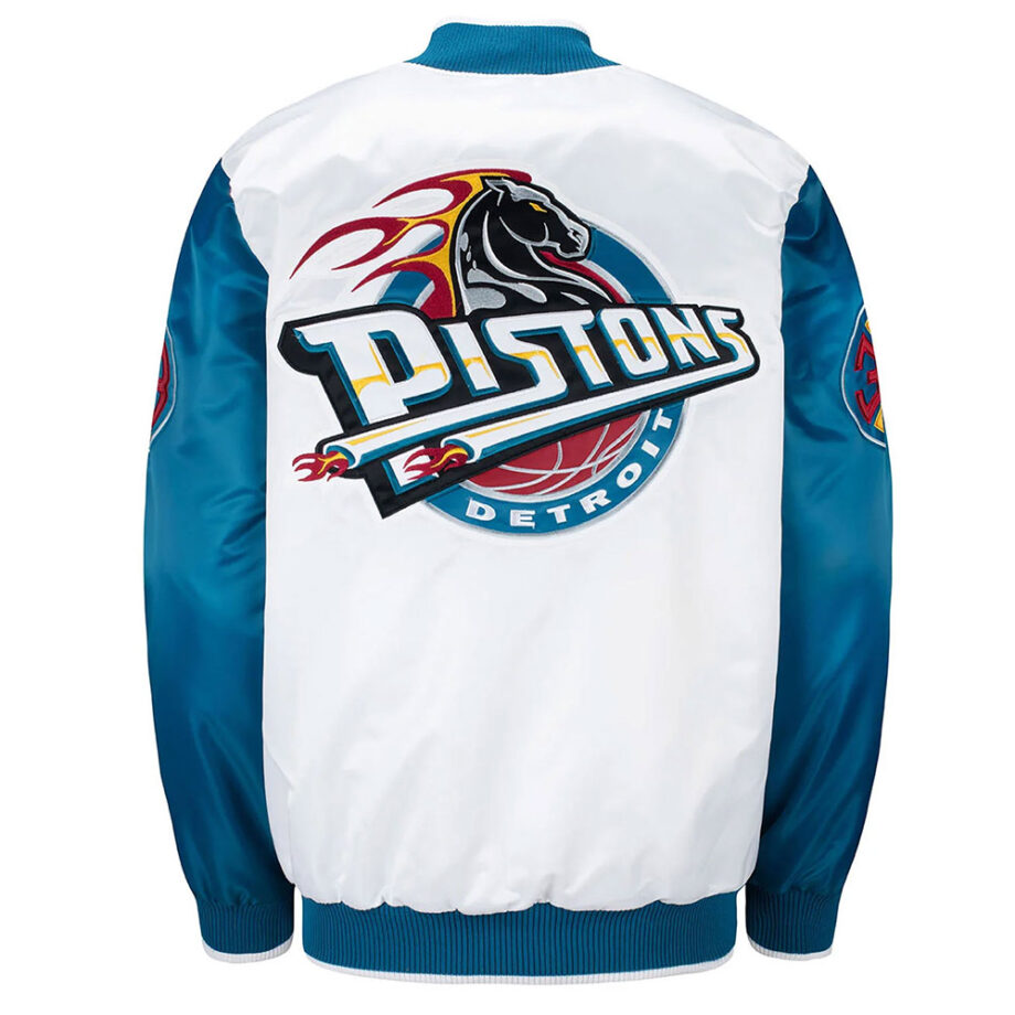 Pistons Ty Mopkins Teal And White Satin Jacket