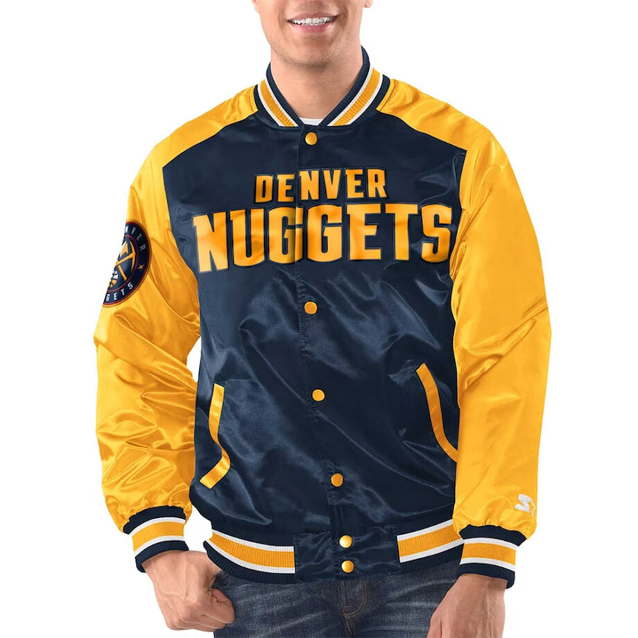 Navy Gold Denver Nuggets Renegade Varsity Satin Jacket