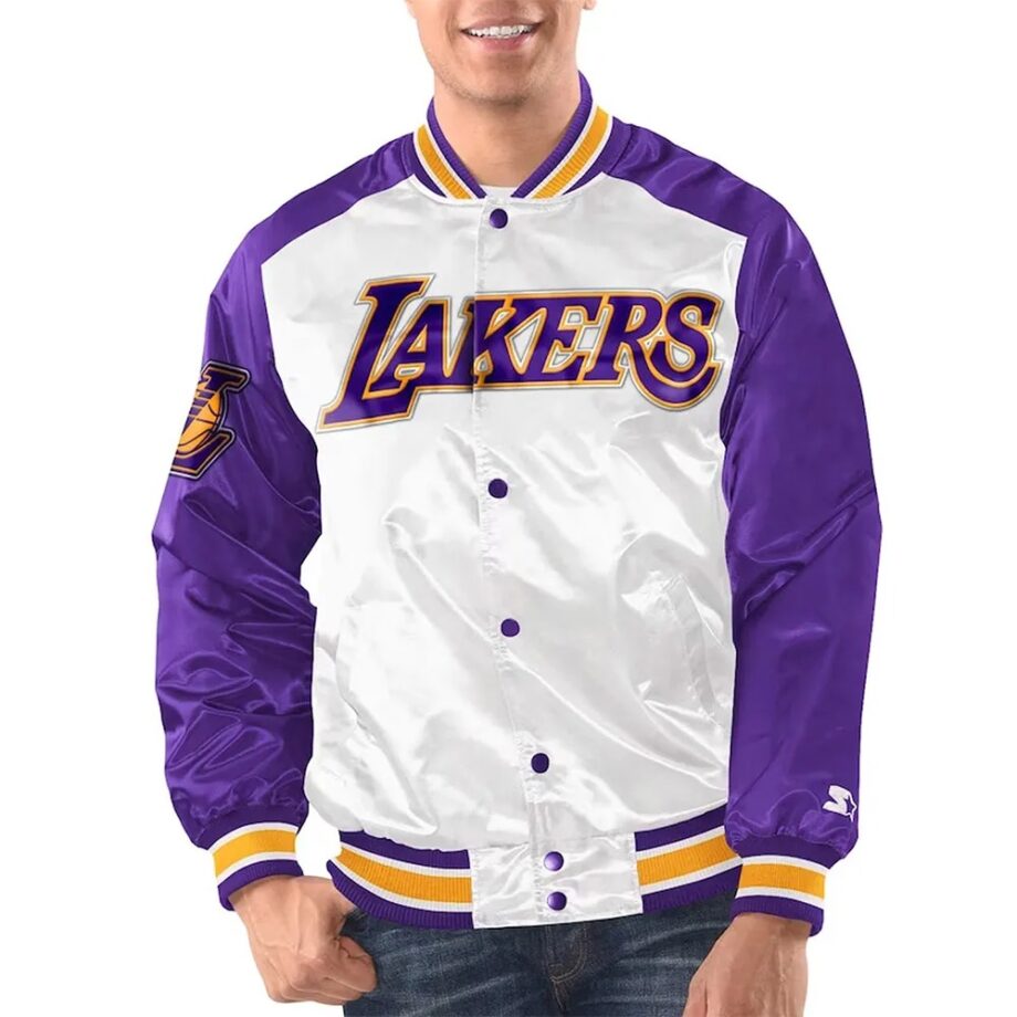 LA Lakers White Purple Varsity Jacket