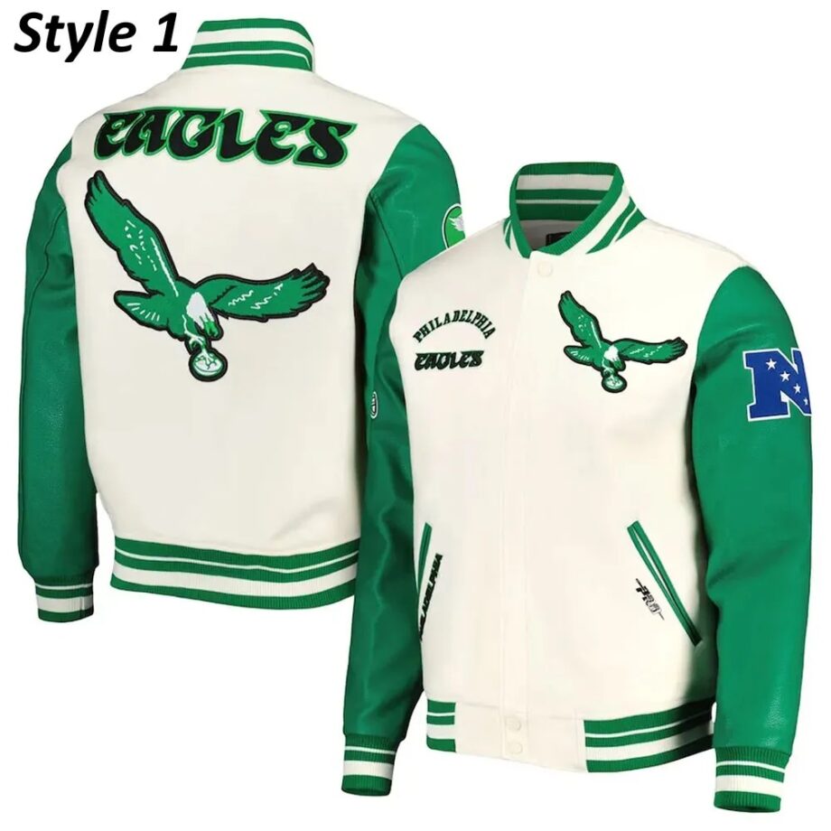 Cream/Green Philadelphia Eagles Retro Classic Varsity Jacket