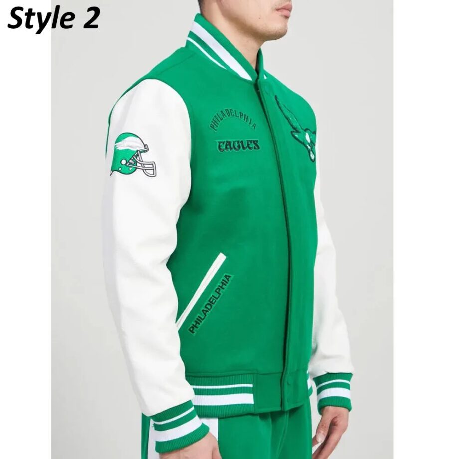 Cream/Green Philadelphia Eagles Retro Classic Varsity Jacket