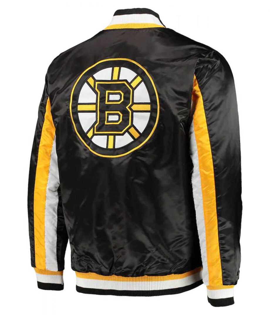 Boston Bruins The Ace Varsity Satin Black Yellow Jacket