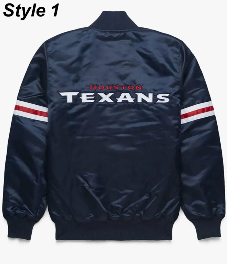 Houston Texans Navy Blue Satin Bomber Jacket