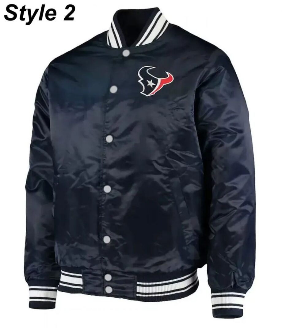 Houston Texans Navy Blue Satin Bomber Jacket