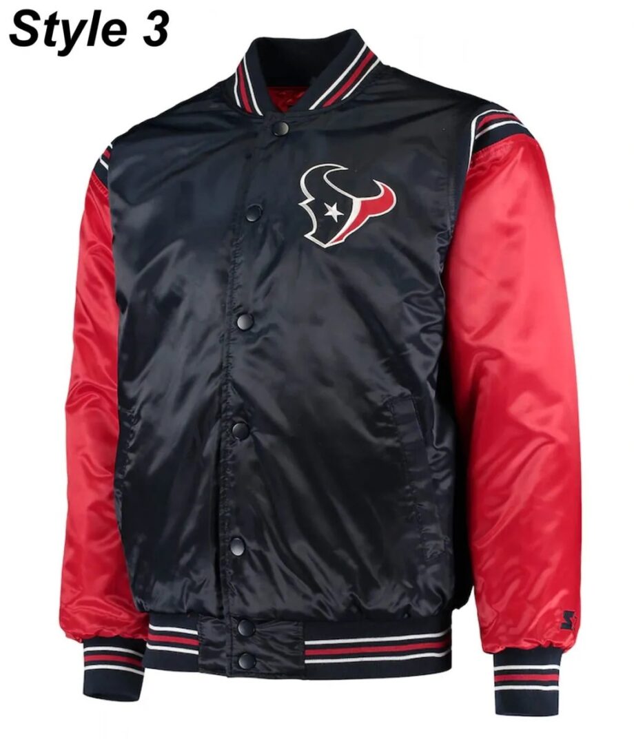 Houston Texans Navy Blue Satin Bomber Jacket