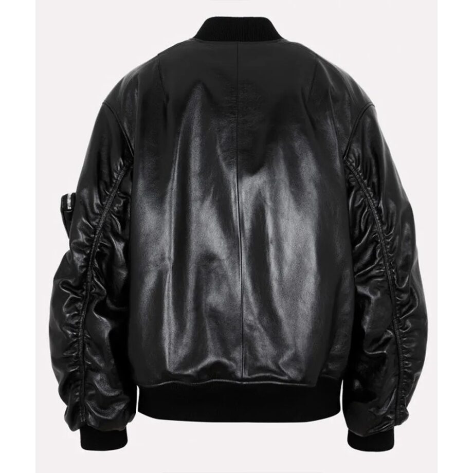 Kim Kardashian Black Bomber Leather Jacket