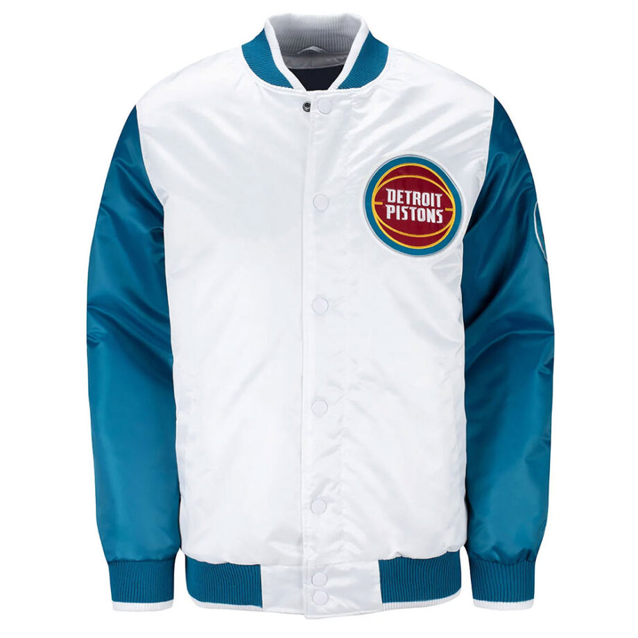 Pistons Ty Mopkins Teal And White Satin Jacket