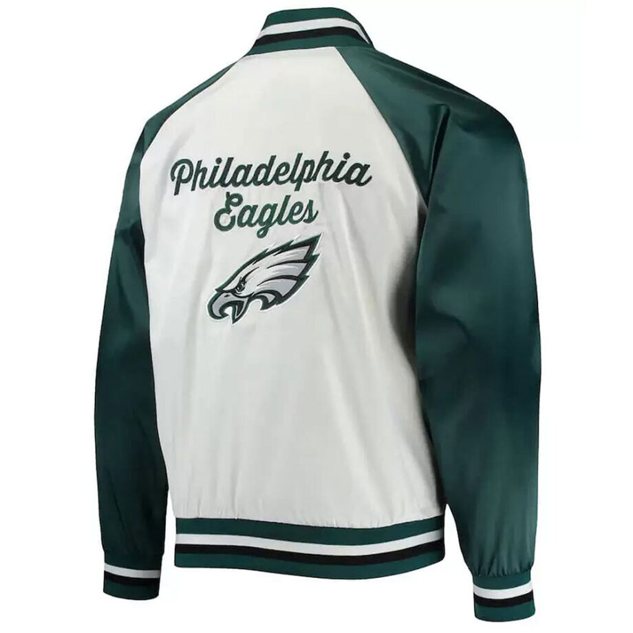 White/Green Philadelphia Eagles Varsity Satin Jacket