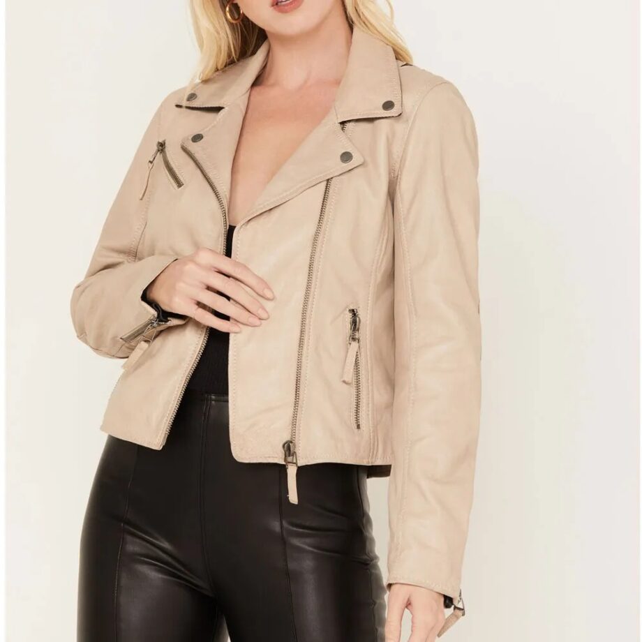 Womens Christy Scatter Star Leather Jacket