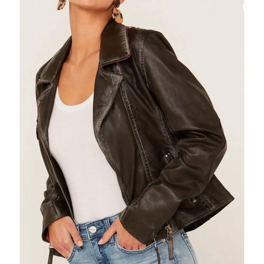 Womens Christy Scatter Star Leather Jacket