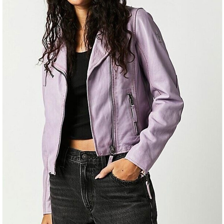 Womens Christy Scatter Star Leather Jacket
