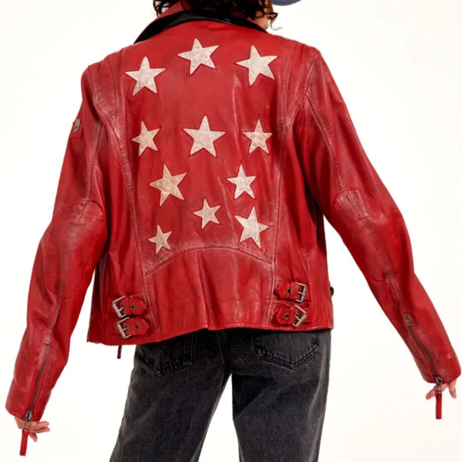 Womens Christy Scatter Star Leather Jacket