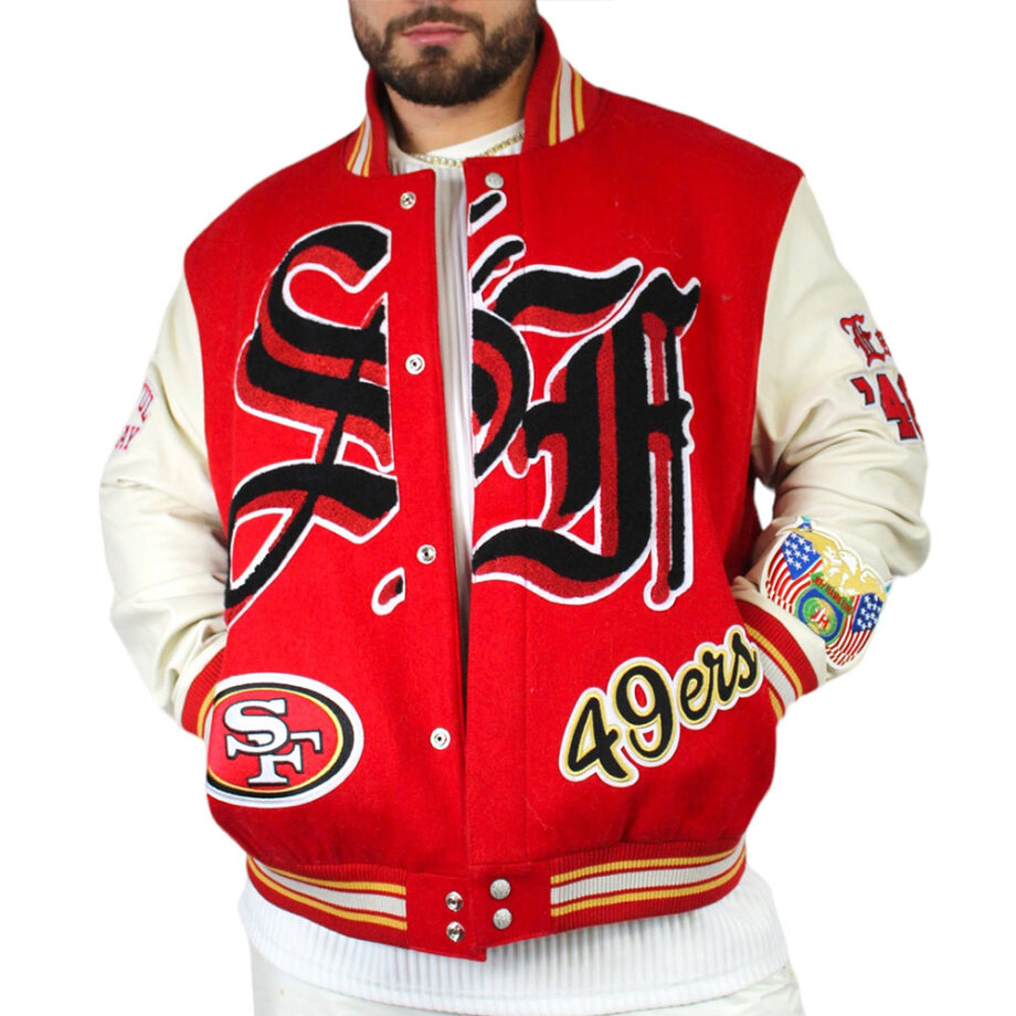 JH San Francisco 49ers Red & Off-White Varsity Jacket