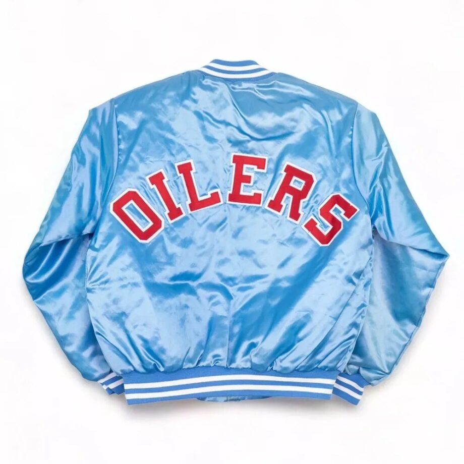 Vintage Houston Oilers 80s Light Blue Satin Jacket