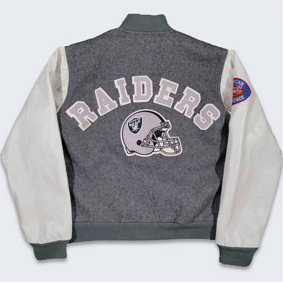 LA Raiders Varsity Gray and Cream Jacket