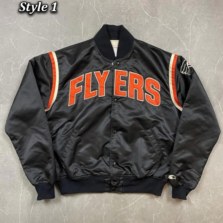 Vintage Philadelphia Flyers 80s Black Bomber Jacket
