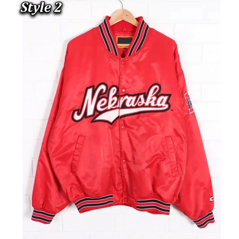 90s University of Nebraska Red Varsity Satin Jacket