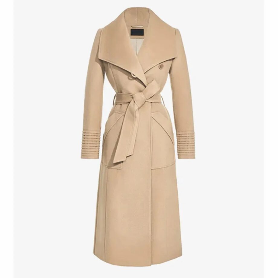 Baby Alpaca Long Wide Collar Wrap Coat
