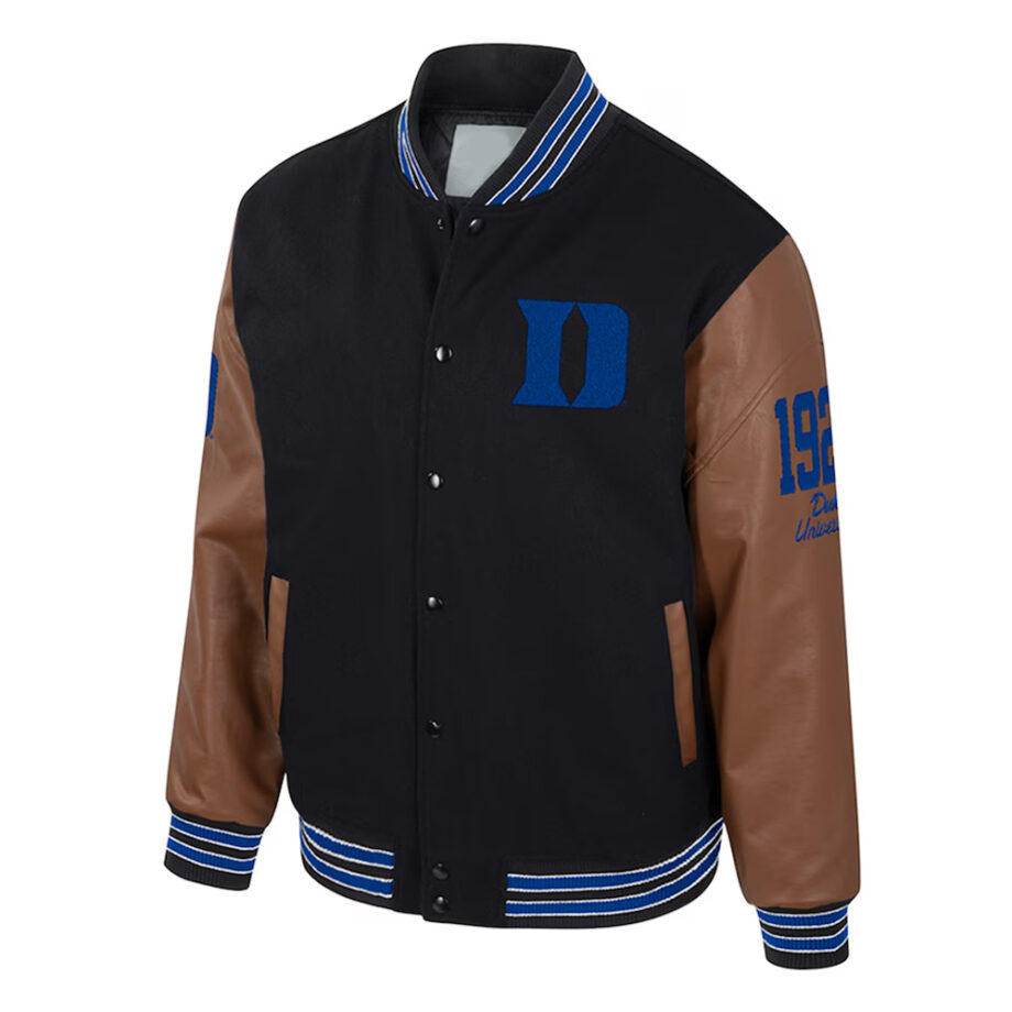 Duke Blue Devils Black & Brown Letterman Jacket