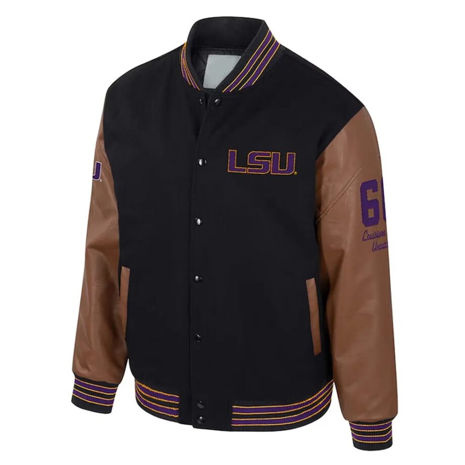 LSU Tigers Black and Brown Letterman Jacket