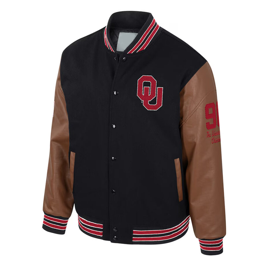 Oklahoma Sooners Black & Brown Letterman Jacket