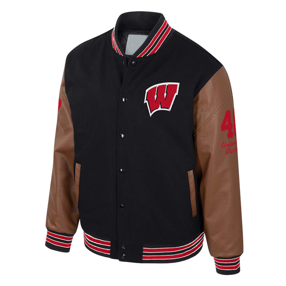 Wisconsin Badgers Black & Brown Letterman Jacket