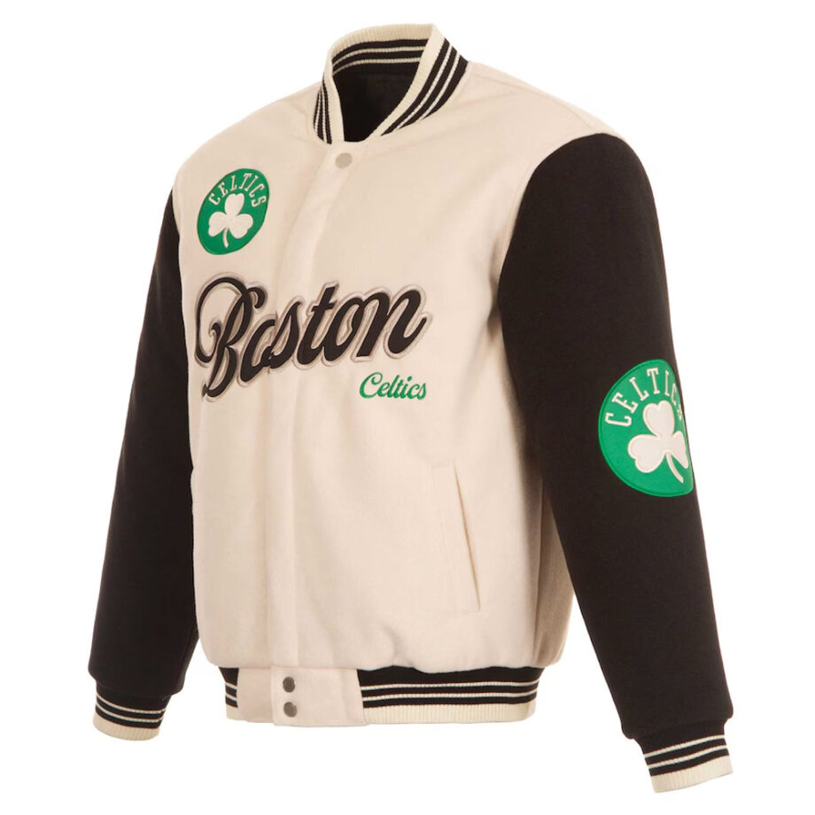 Boston Celtics Cream & Black Varsity Jacket
