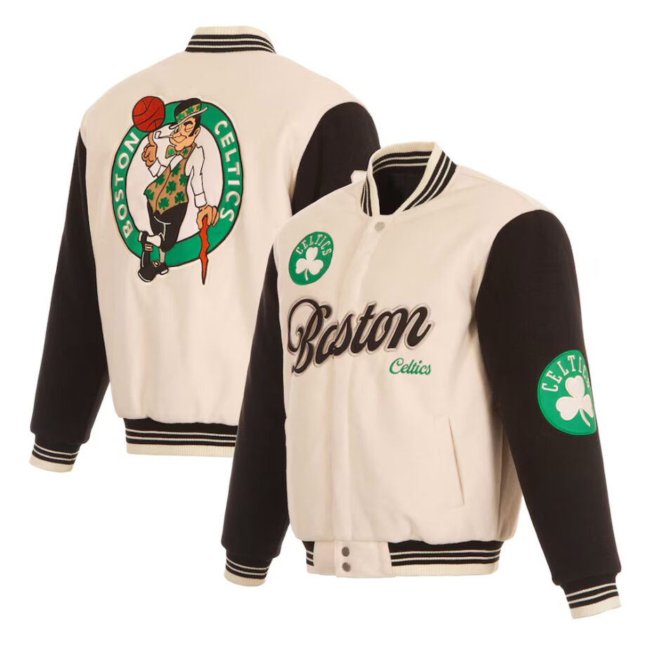 Boston Celtics Cream & Black Varsity Jacket