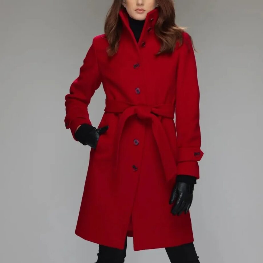 Women Stand Collar Brenna Red Wool Coat